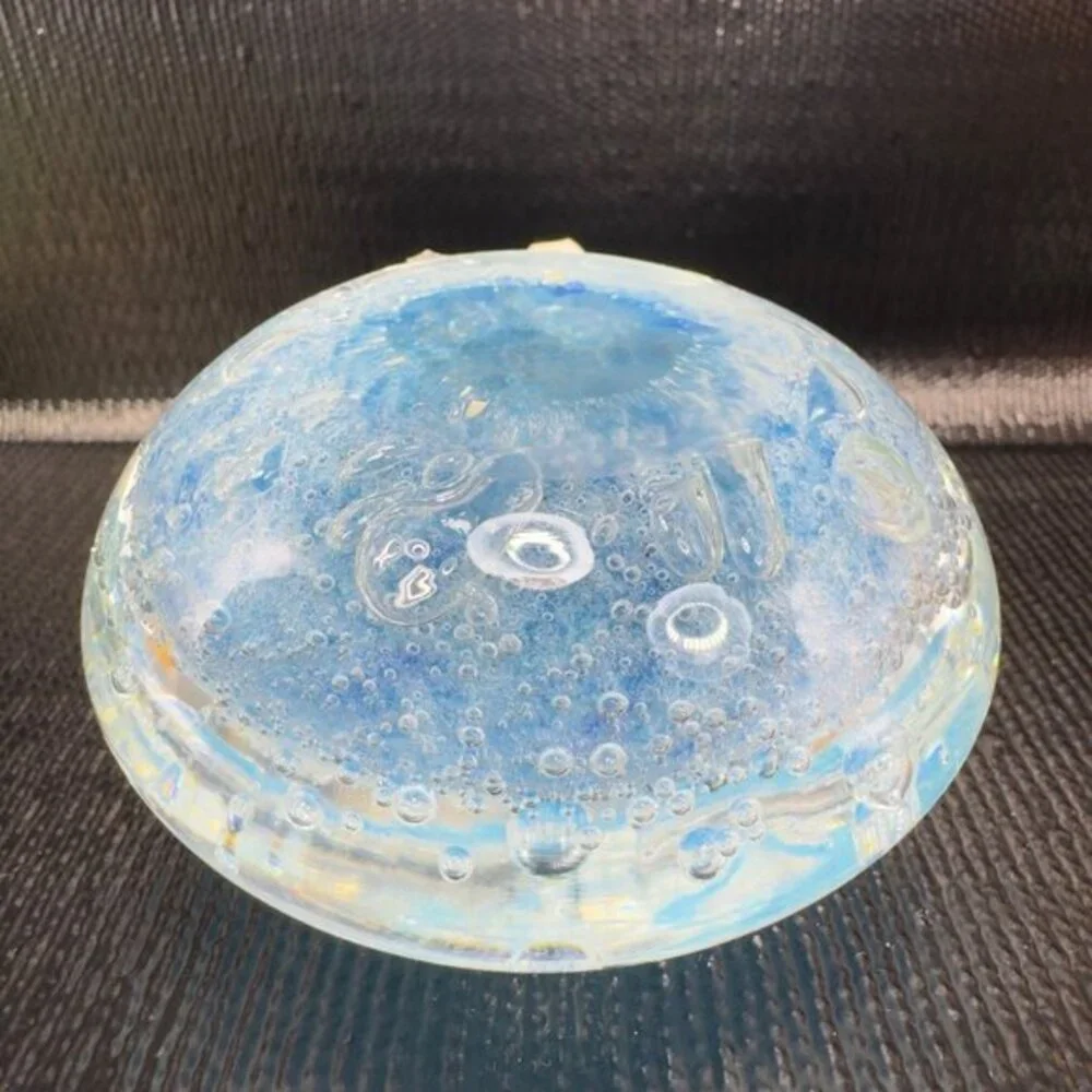 Venetian‎ Murano Art Glass Paperweight Blue Bubbles Made In Italy With Sticker